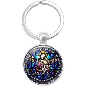 Virgin Mary Keychain For Men Women,Christian Key Ring for Home Car Keys Attachment, Catholic Key Holder Gift, Zinc Alloy Religious Key Chain Organizer Come Gift Box