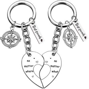 Matching Friendship Keychain Gifts for Sister - Stainless Steel Keychains for Women Friends Long Distance Friend Keyring Gift