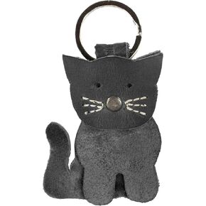 Hide & Drink, Cat Keychain Leather/Key Ring/Holder/Animal Lover/Cute Gifts/Accessories, Handmade :: Charcoal Black