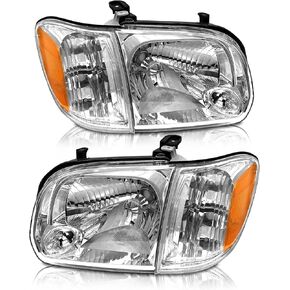 AS Headlight Assembly Compatible with 2005-2006 Toyota Tundra / 2005-2007 Sequoia Headlamp Chrome Housing Driver and Passenger Side