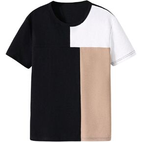 Boy's Color Block Short Sleeve T-Shirts Casual Summer Round Neck Tees Tops