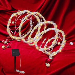 118inch Waterproof Solar String Lights Bendable Artificial Tree Branches Twig Grape Vine Fake Wood Garland For Outdoor Wall Hanging Halloween Camping Christmas Yard Wedding Decoration (Brown, Medium)