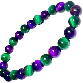 Natural Green Tiger Eye Bracelet, Polished Purple Tiger Eye Honey Bracelet, Green Tiger Eye Gemstone Bracelet Men For Woman Gifts Bracelet,Elastic Fashion Bracelet (8 mm 6.5 Inch)
