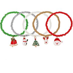 Christmas Charm Stack Bracelets Set for Women, Cute Boho Handmade Colorful Beads Jingle Bell Santa Claus Deer Snowman Christmas Tree Bracelet Holiday Party Accessories Jewelry Gift.
