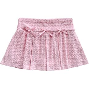WDIRARA Women's Bow Front A-line Short Skirt Pleated Loose Fit Summer Cute Mini Skirts