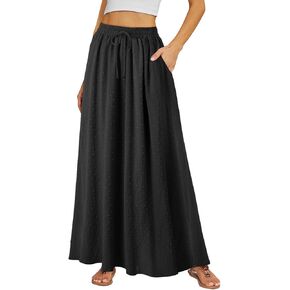 BLEVONH Casual Flowy Maxi Skirts for Women 2024 Autumn and Winter High Waisted Elastic Long Skirts
