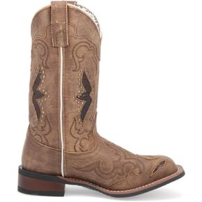 Laredo Womens Spellbound Studded Tooled Inlay Embroidered Square Toe Casual Boots Mid Calf Low Heel 1-2" - Brown - Size 11 B