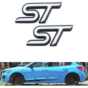 2pcs Metal New ST Car Emblem 3D Racing Decal Sport Turbo Badge Replacement for car (Black)