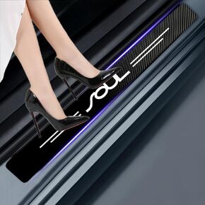 4PCS car Door sill Protector Stickers Compatible with Soul Carbon Fiber Texture Leather car Door sill Cover car Exterior Accessories