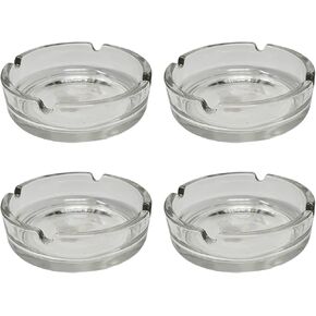 Glass Ashtray (4 Pack) Clear, Classy Round Durable & Thick for Cigarettes