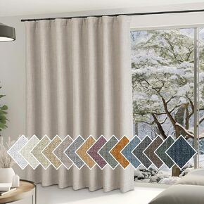 NICETOWN Sliding Door Curtains 84 inch Length for Bedroom, Room Darkening Hook Belt/Rod Pocket/Back Tab Faux Linen Thermal Window Treatments for Living Room, Natural, W100 x L84, 1 Panel in Kuwait