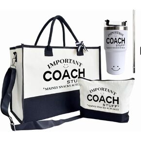 Canvas Tote Bag for Women, 20 oz Stainless Steel Water Cup, Important Coach Tote Bag, Coach Shopping Bag, Travel Bag Gifts for Coach, Canvas Tote Bag With Zipper, Mothers Day Birthday Christmas Gift