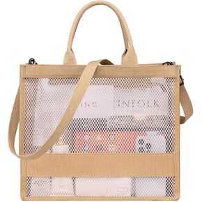BTOOP Beach Bag for Women Mesh Tote Pool Bag with Zipper Clear Crossbody bags Purses for Travel Work Handbags