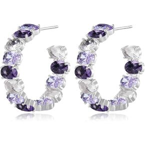 Dazzling Multicolor Austrian Crystal 14K Gold Plated Hoop Earrings for Women Fashion Hypoallergenic Jewelry Gift