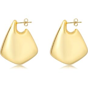 Chunky Gold/Silver Fin Earrings for Women Trendy, Big Statement Drop Hoop Earrings, Hypoallergenic Sterling Silver Ear Posts, Women Jewelry Gift