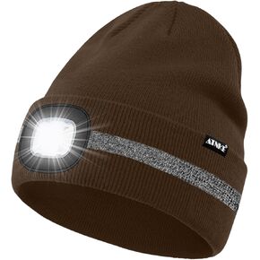 ATNKE LED Lighted Beanie Hat,USB Rechargeable 4 LED Run Headlamp with Reflective Stripe Cap Light Gift for Men and Women