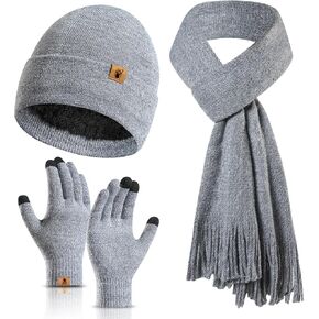 Honnesserry Winter Beanie Hat Scarf Touchscreen Gloves Set for Women, Thermal Hat Scarves with Tassel for Men Women