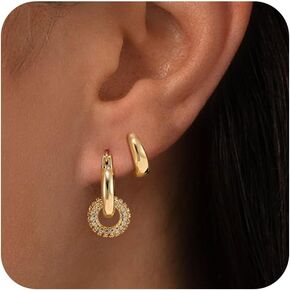 Gold Dangle Earrings for women Trendy, 14K Gold/Sterling Silver Plated Cubic Zirconia Drop Earrings Hypoallergenic Small Hoop Huggie CZ Earrings Lightweight Dainty Jewelry Set for Women
