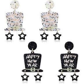 YAHPERN New Year Earrings Acrylic Champagne Flute Earrings Sparkling Letter NYE Dangle Earrings Holiday Earrings New Year’s Eve Party Earrings Jewelry Gifts