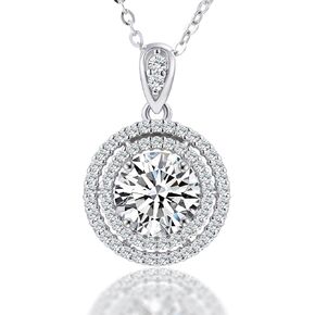 Moissanite Diamond Pendant Necklace for Women, 1-2CT Halo Round Heart Moissanite Diamond Necklace, 18+2 Inches Sterling Silver Lab Grown Diamond Necklace, Anniversary Birthday Jewelry Gifts for Women
