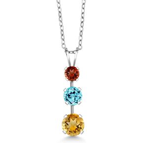 Gem Stone King 925 Sterling Silver Customized and Personalized 3 Gemstone Birthstone Fashion Love Mothers 3-Stone Blossom Pendant Necklace For Women with 18 Inch Silver Chain