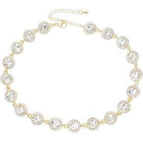 Crystal Choker Necklace Sparkly Rhinestone Chokers Gold Colorful Necklaces for Women