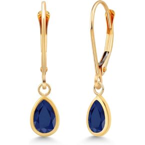 Gem Stone King 14K Yellow Gold Pear Shape Gemstone Birthstone Leverback Drop Dangle Earrings | Pear Shape 7X5MM | Gold Earrings For Women