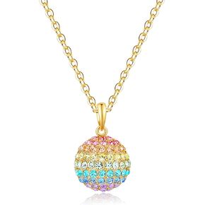 Gold Disco Ball Birthstone Necklace for Women,Sports Game Day Baseball Necklaces Disco Ball Jewelry Gifts (Ball Rainbow)