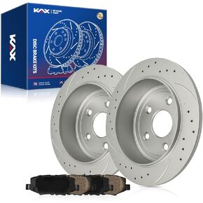 KAX Rear Brake Kit, Drilled and Slotted Brake Rotors, Ceramic Brake Pads, Replacement for Wrangler 2007-2017, Wrangler JK 2018, Automotive Replacement Brake Kit