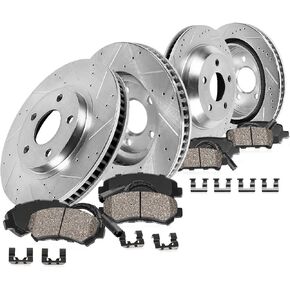 Callahan BRAKE PARTS Front and Rear Drilled Slotted Brake Disc Rotors and Ceramic Brake Pads + Hardware Brake Kit For BMW 325 318i 318is 325i 325is E30 4 Lug