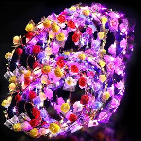 50 Pcs LED Flower Crowns Headbands Light up Flower Hair Wreath Garlands Glowing Floral Headpiece for Halloween Girls Women Cosplay Holiday Wedding Party