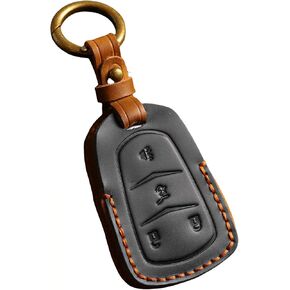 Genuine Leather 5-Button Key Fob Cover Case for Cadillac XT4 XT5 XT6 Escalade ATS CT6 CTS XTS SRX (2015-2024) Key Fob Holder Protector Accessories (Black)