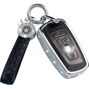 Compatible With BMW Key Fob Cover Case Keychain, Leather Key Shell Cover Holder for BMW 1 3 5 7 Series 530 F48 X1 X2 X3 X4 X5 X6 (version B, Pink)