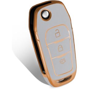 for Ford 3 Buttons Key Fob Cover, TPU Smart Key Fob Case Compatible with Ford Explorer Ranger F150 F250 F350 F450 F550(Gold-Black)