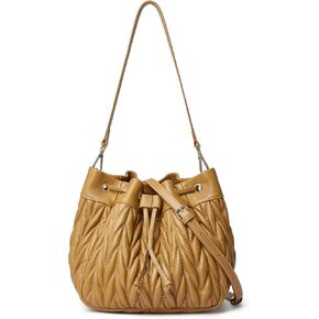 DORIS&JACKY Lambskin Drawstring Bucket Purse For Women Designer Leather Quilted Shoulder Handbags With Two Straps