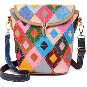 Multicolor Crossbody Bag for Women Genuine Leather Colorful Shoulder Bag Random Color Patchwork Handbag Shopper Purse