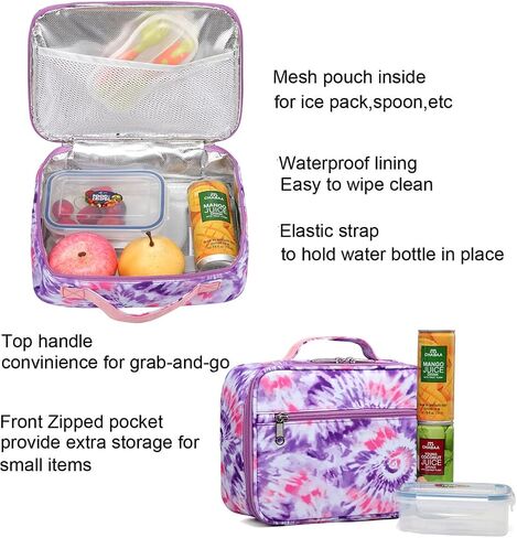 BLUEFAIRY Girls Backpack with Lunch Box Kids Bookbag Set Elemenatry School Bag 17" with insulated Lunch Bag Lunchbox Set Cute Back to School Gifts Mochilas Escolares para Niñas Tie Dye Purple in Kuwait