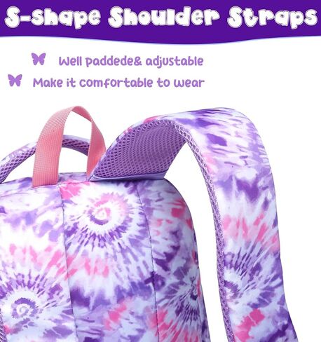 BLUEFAIRY Girls Backpack with Lunch Box Kids Bookbag Set Elemenatry School Bag 17" with insulated Lunch Bag Lunchbox Set Cute Back to School Gifts Mochilas Escolares para Niñas Tie Dye Purple in Kuwait