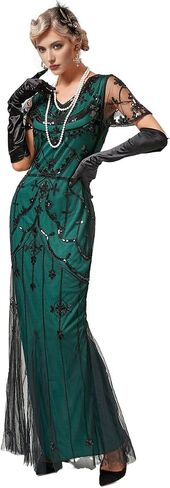 فستان طويل نسائي طويل 1920s ترتر حورية البحر تنحنح فستان حفلات الزفاف زي ث/20s مجموعة إكسسوارات غاتسبي in Kuwait
