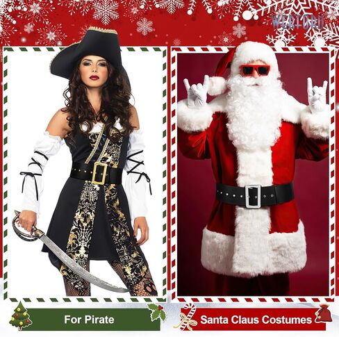 حزام WERFORU Santa Claus لعيد الميلاد زي القراصنة الأسود حزام عريض للبالغين من الرجال والنساء، مقاس الخصر المناسب 55-64 بوصة in Kuwait