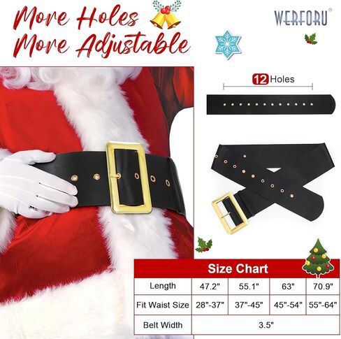 حزام WERFORU Santa Claus لعيد الميلاد زي القراصنة الأسود حزام عريض للبالغين من الرجال والنساء، مقاس الخصر المناسب 55-64 بوصة in Kuwait