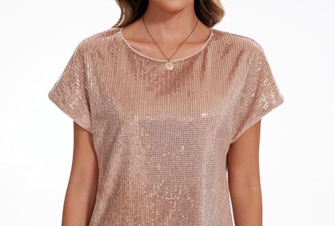 Women's Crewneck Sequin Shift Dress Short Sleeve Casual Holiday Sparkly Party Dress in Saudi Arabia