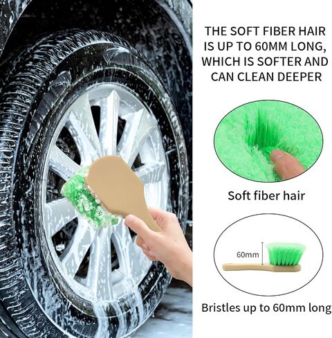 1PCS Car Wash Brush for Car Rim/Wheel/Tire, Soft Bristle Car Wash Brush, Easy to Clean Tire & Wheel Rim Dirt for Various Car Types, Short Handle - Green in Saudi Arabia