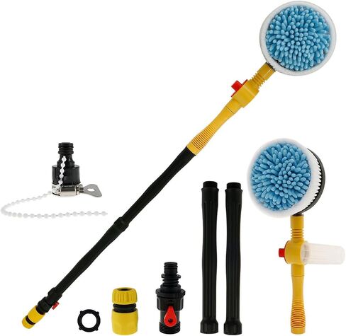 Auto Rotating Car Wash Brush Multifunctional Car Foam Cleaning Kit with 360° Spin Head Portable Chenille Car Scrub Brush High Pressure Cleaning Tool Long Handle for Home Car(Waterless Pipe) in Saudi Arabia