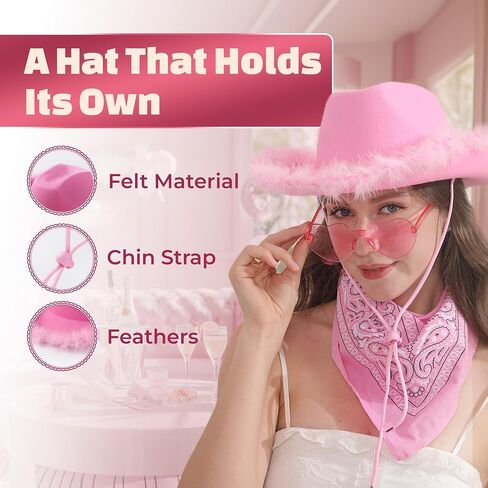 Cowgirl Hat with Bandana - Cowboy Hat for Women and Teens, Fun Cow Girl Hat, Wild West Cowgirl Costume in Saudi Arabia