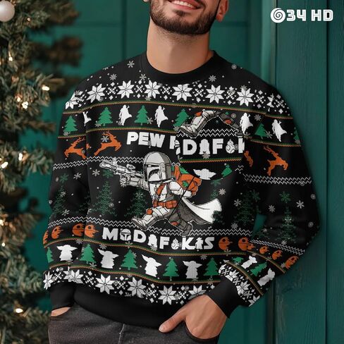 34HD Ugly Christmas Sweater 2024, Funny Crewneck Sweatshirt for Men, Christmas Ugly Sweater Men, Gifts for Christmas in Saudi Arabia