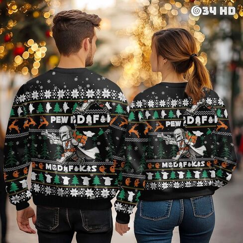 34HD Ugly Christmas Sweater 2024, Funny Crewneck Sweatshirt for Men, Christmas Ugly Sweater Men, Gifts for Christmas in Saudi Arabia