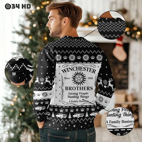 34HD Ugly Christmas Sweater 2024, Funny Crewneck Sweatshirt for Men, Christmas Ugly Sweater Men, Gifts for Christmas in Saudi Arabia
