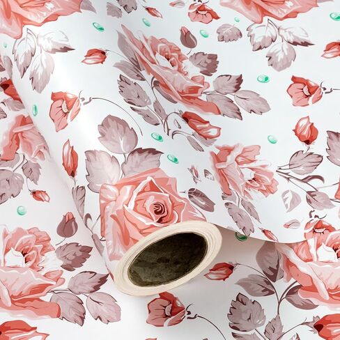 WRAPAHOLIC Reversible Wrapping Paper - 24 Inch X 100 Feet Jumbo Roll Vintage Floral Printed on Silver Pearlized Paper Design, Perfect for Wedding, Birthday, Mother's Day and More Occasions in Saudi Arabia