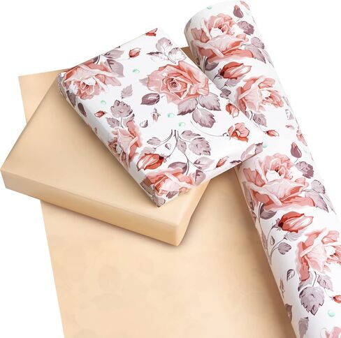 WRAPAHOLIC Reversible Wrapping Paper - 24 Inch X 100 Feet Jumbo Roll Vintage Floral Printed on Silver Pearlized Paper Design, Perfect for Wedding, Birthday, Mother's Day and More Occasions in Saudi Arabia